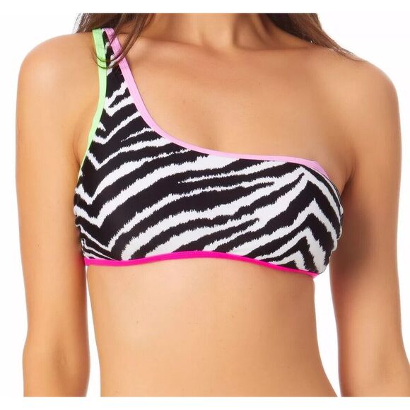 California Waves Juniors Printed Asymmetric Bikini Top Black Size Large NWT - Picture 1 of 1